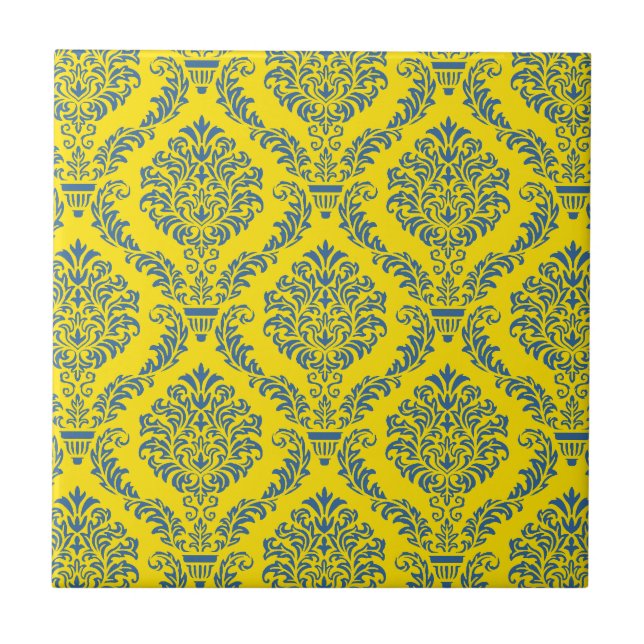 Carreau France Empire Damask en bleu azur et jaune (Devant)