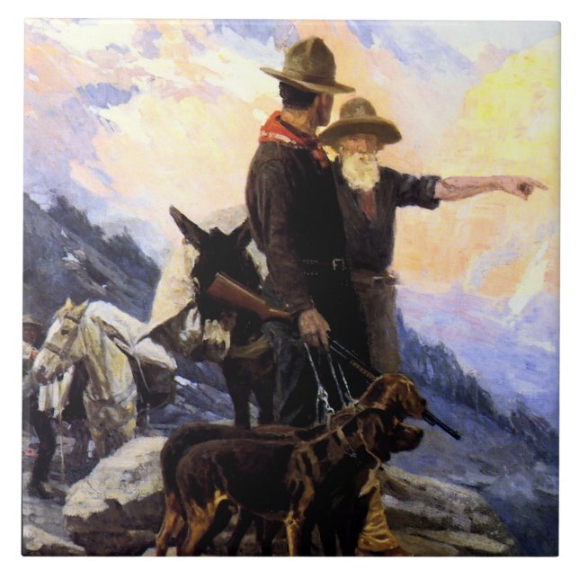 Carreau Frank Tenney Johnson Art Occidental "Mountain Hunt (Devant)