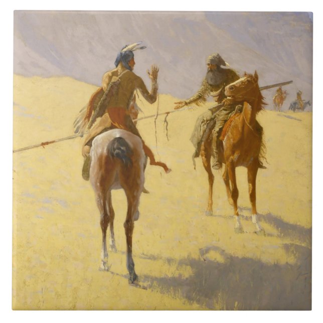 Carreau Frederic Remington Art de l'Ouest "The Parley" (Devant)