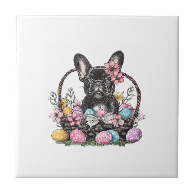 Carreau Frenchie Dog Easter Frenchie Dog Eggs Artwork T-Sh (Devant)