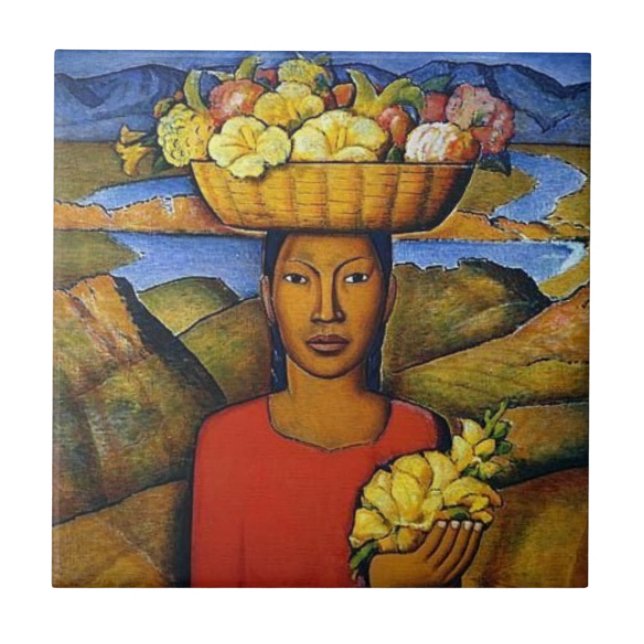 Carreau Fresque mexicaine pour vendeuse de fruits (Devant)