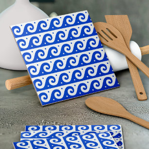 Carreau Fret grec, Motif d'onde méditerranéen, Bleu