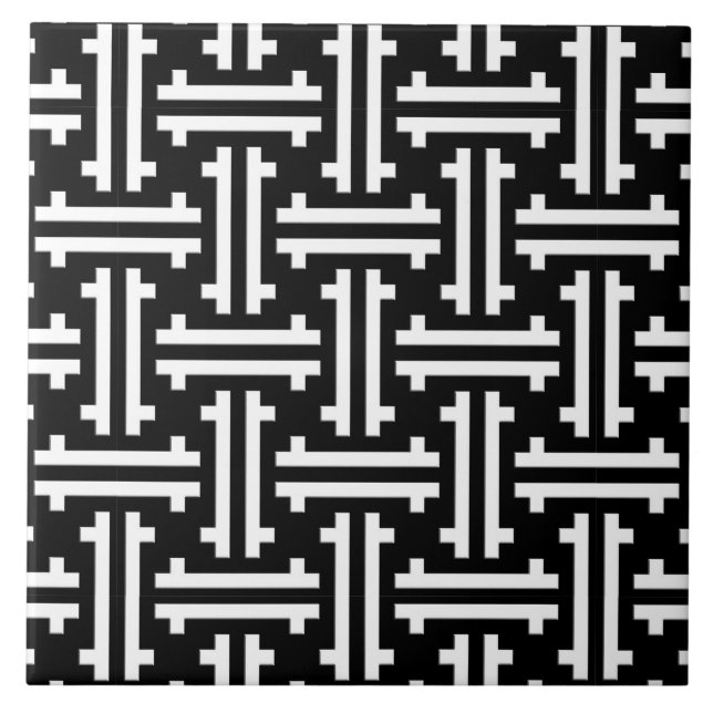 Carreau Frette chinoise d'art déco, noire et blanche (Devant)