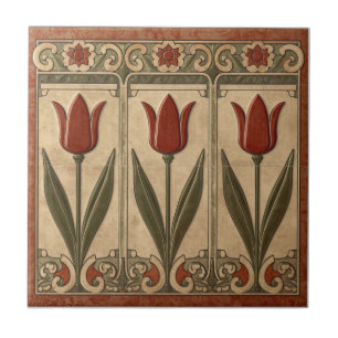 Carreau Frieze de style Mission Vintage Tulipe Rouge