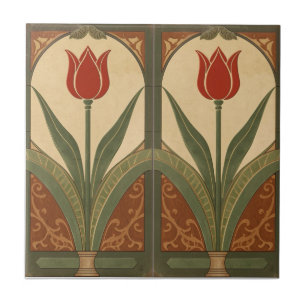 Carreau Frieze de tulipe rouge de style Mission vintage