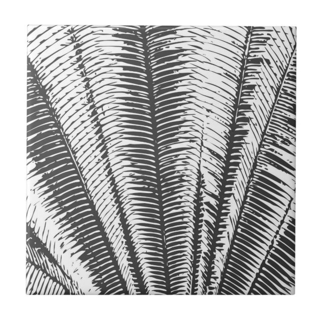 Carreau Frondes tropicales modernes noires et blanches de (Devant)