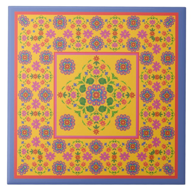 Carreau Frontière Motif Florale Rangoli, Carrelage en céra (Devant)
