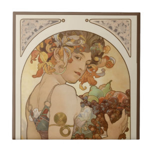 Carreau Fruit par Alphonse Mucha, Art Nouveau vintage
