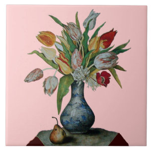 CARREAU FRUITS DE SAISON / TULIPS EN VASE ET PEAR