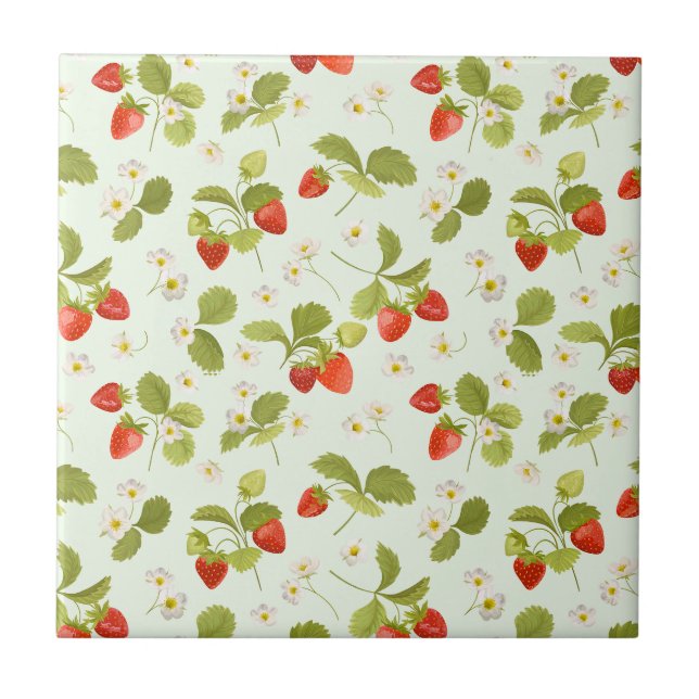Carreau Fruits fraises, Feuilles et fleurs (Devant)