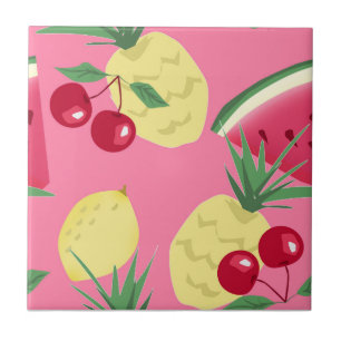 Carreau Fruits juteux sur un arrière - plan rouge rose.