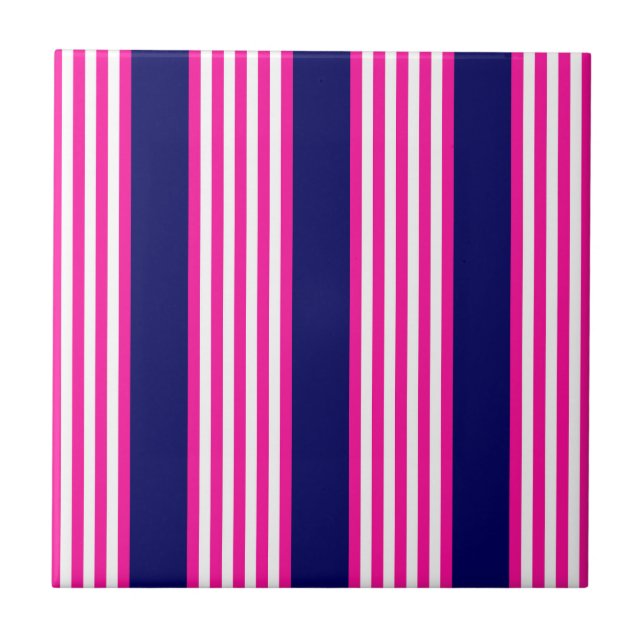 Carreau Fuchsia et blanc cinq bandes motif avec bleu (Devant)
