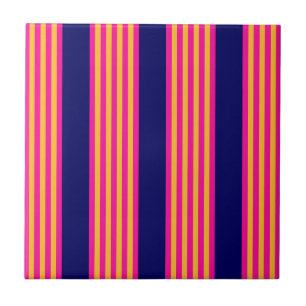 Carreau Fuchsia et rayures jaunes avec bleu marine