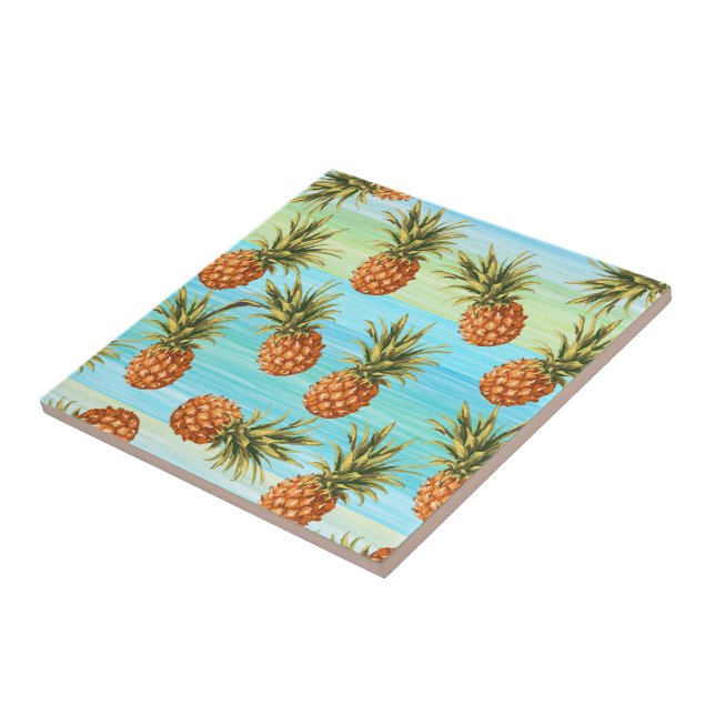 Carreau Fun Ananas Fruit Motif Aquarelle Art Stripes (Côté)