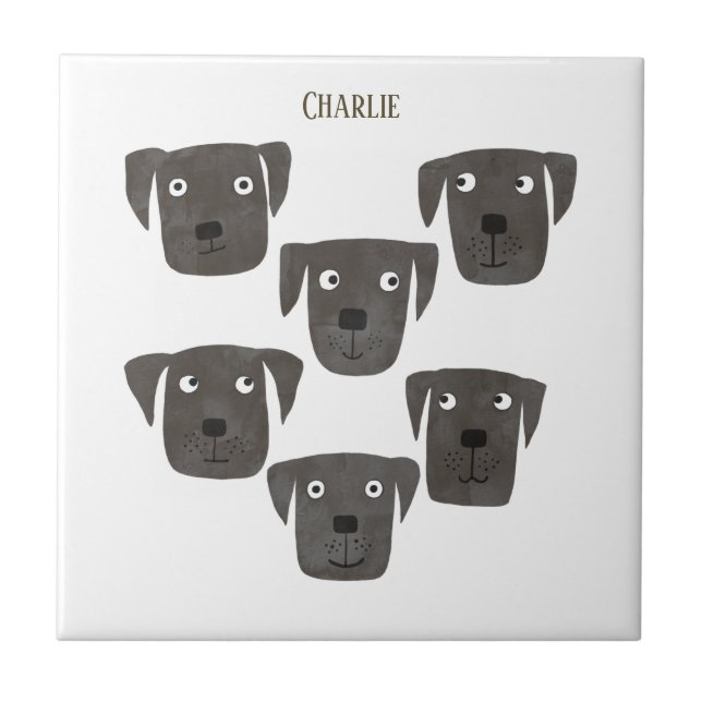 Carreau Fun Black Labrador Retriever Chien Nom Personnalis (Devant)