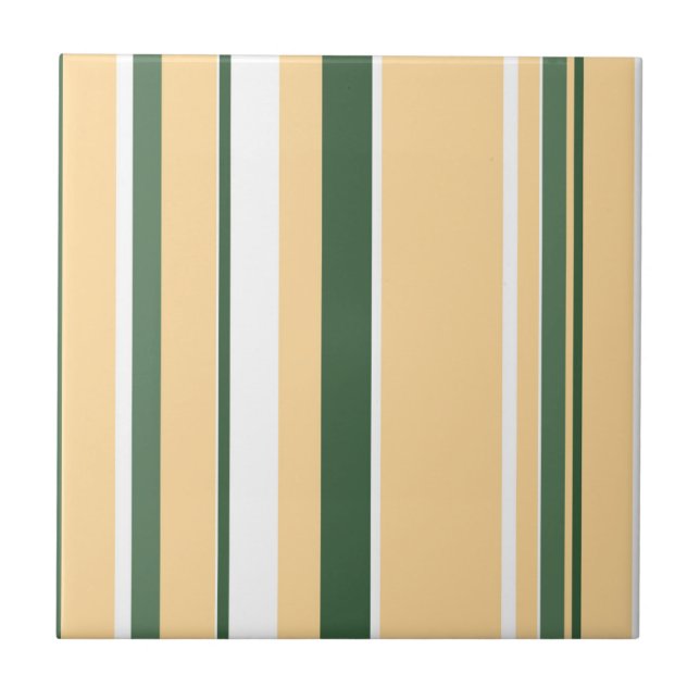 Carreau Funky Art Abstrait Beige Blanc Vert Lignes Grandes (Devant)