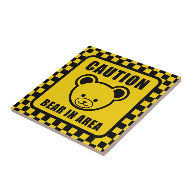 Carreau Funky Jaune Teddy Ourson Avertissement Signal Art (Côté)