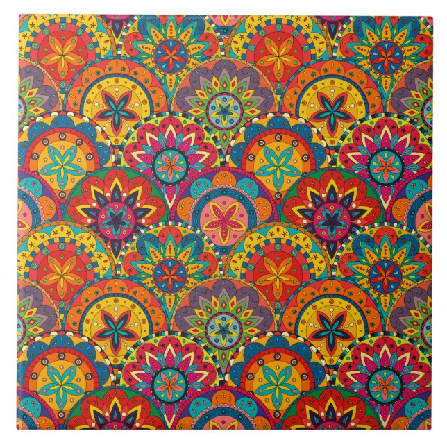 Carreau Funky Retro couleur Motif Mandala (Devant)