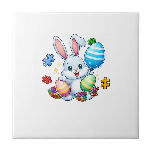 Carreau Funny Autism Awareness Puzzle Easter Bunny Eggs Ki (Devant)