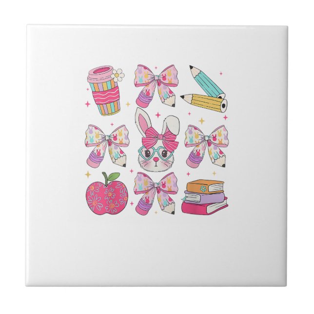 Carreau Funny Bunny Coquette Bow Rabbit Teacher Easter Ret (Devant)