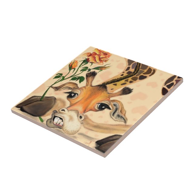 Carreau Funny Carrelage céramique Giraffe avec Rose (Côté)