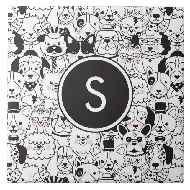 Carreau Funny Cute Dog se reproduit noir et blanc Personna (Devant)