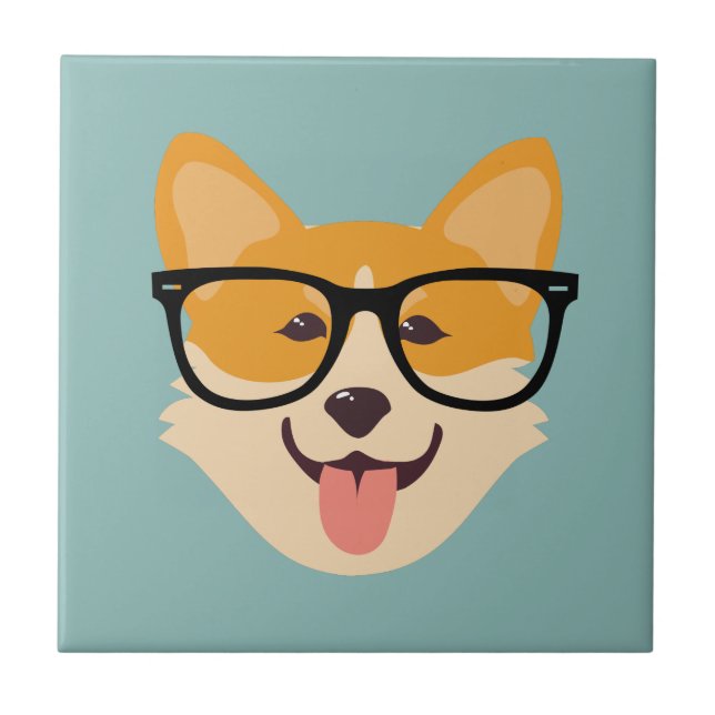 Carreau Funny Hipster Corgi (Devant)