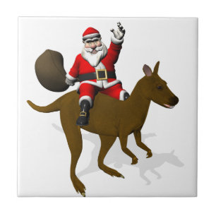 Carreau Funny Père Noël À cheval Sur Kangaroo