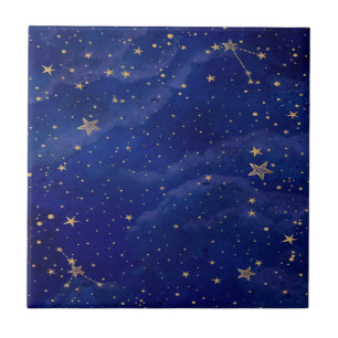 Carreau Galaxie bleue avec étoiles d'or