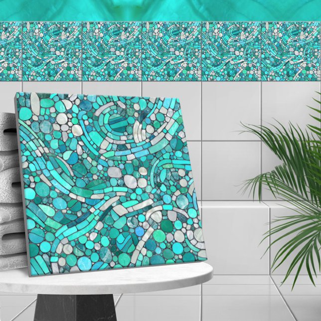 Carreau Galets Mosaïque Art -Aquamarine et Pearl (Créateur téléchargé)