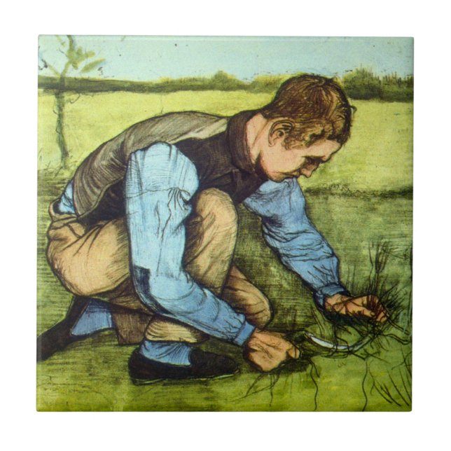 Carreau Garçon coupant l'herbe avec la faucille par Vincen (Devant)