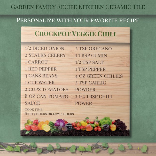 Carreau Garden Veggie Family Recette Cuisine en céramique  (Garden Veggie Family Recipe Kitchen Ceramic Tile)