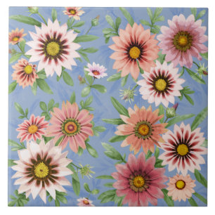 Carreau Gaza rose Africaine Daisies Floral Art Botanique