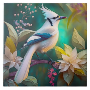 Carreau Geai à ailes de sarcelle blanche touffeté Oiseau d