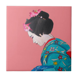 Carreau Geisha japonais mignon avec fleurs de cerisier ros