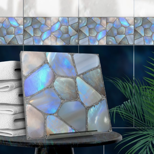 Carreau Gemme Moonstone et argent - Cellules Mosaic Abstra (Créateur téléchargé)