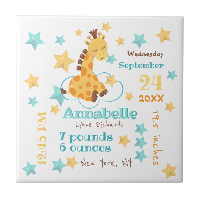 Carreau Genre Neutre Mignonne Giraffe Stars Bébé statistiq (Devant)