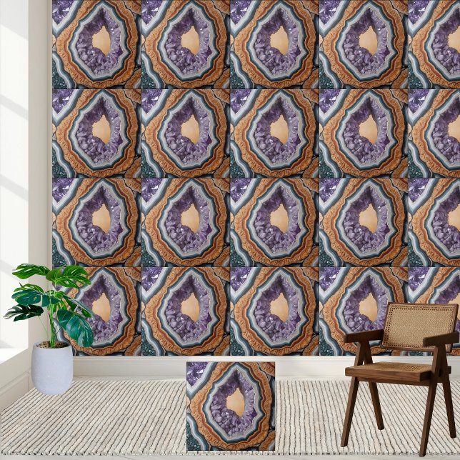 Carreau Géode riche en gris violet et tons terre Améthyste (Rich Purple Gray and Earthy Tones Amethyst Geode Ceramic Tile)