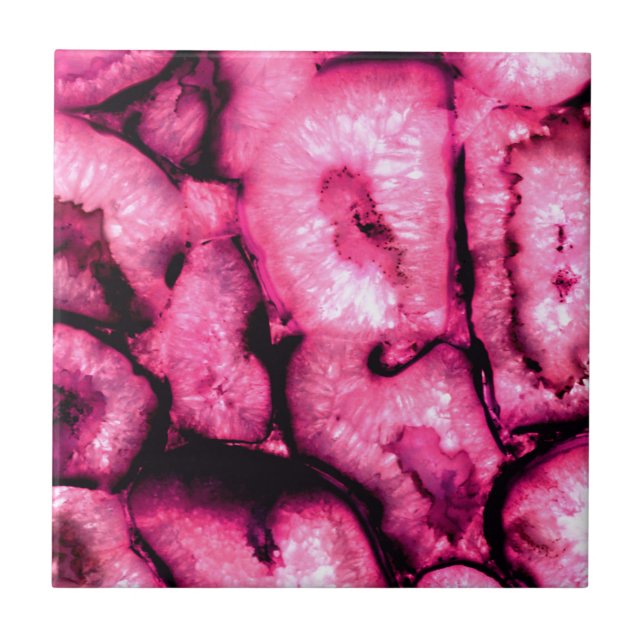 Carreau Géodes d'âge à quartz rose motif abstrait (Devant)