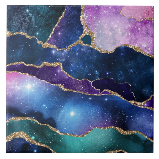 Carreau Géodes et galaxies bleu violet vert rose (Devant)
