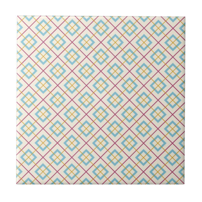 Carreau Geometric Diamond Pattern Pastel Pink and Blue (Devant)