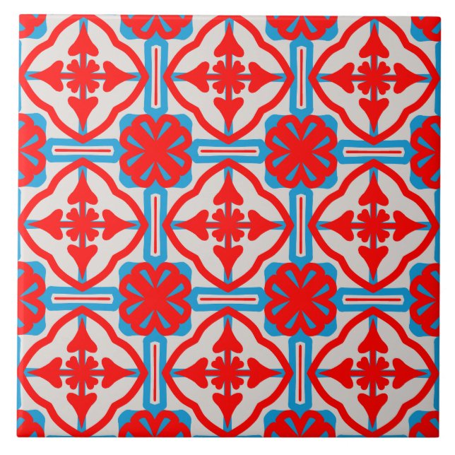 Carreau Geometric Four Red Leaves Ceramic Tiles (Devant)