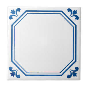Carreau Géométrie et fleurs bleues et blanches