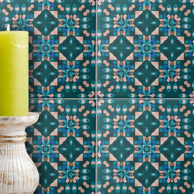 Carreau Géométrie symétrique complexe de corail bleu turqu (Créateur téléchargé)