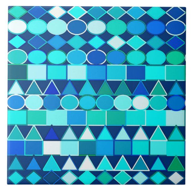 Carreau Géométrie Tribale moderne, Blues de Denim sur la m (Devant)