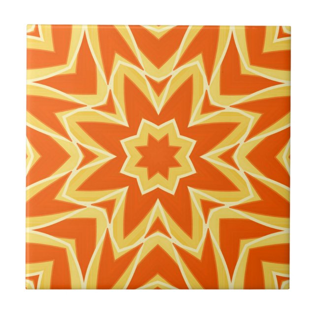 Carreau Géométrique étoile Abstraite - Orange et Gold Cera (Devant)