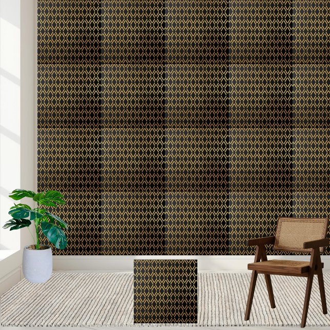 Carreau géométrique noir et or (Black and Gold Geometric Diamond Tile)
