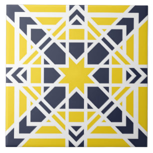 Carreau Géométrique, ornementale, jaune moutarde, bleu m
