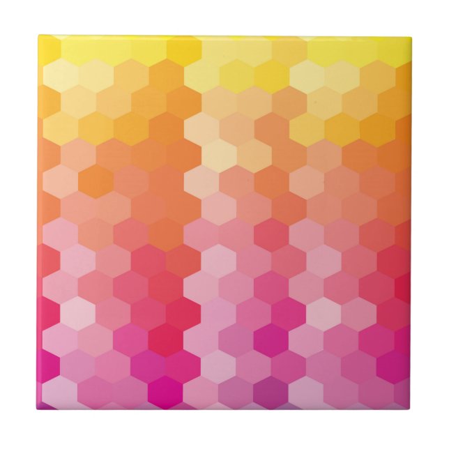 Carreau Géométrique rose et jaune Hexagon Gradient Moderne (Devant)