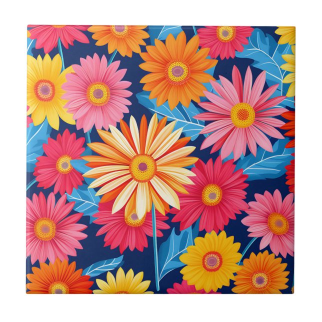 Carreau Gerbera Daisies Vibrant Plante Fleurs (Devant)